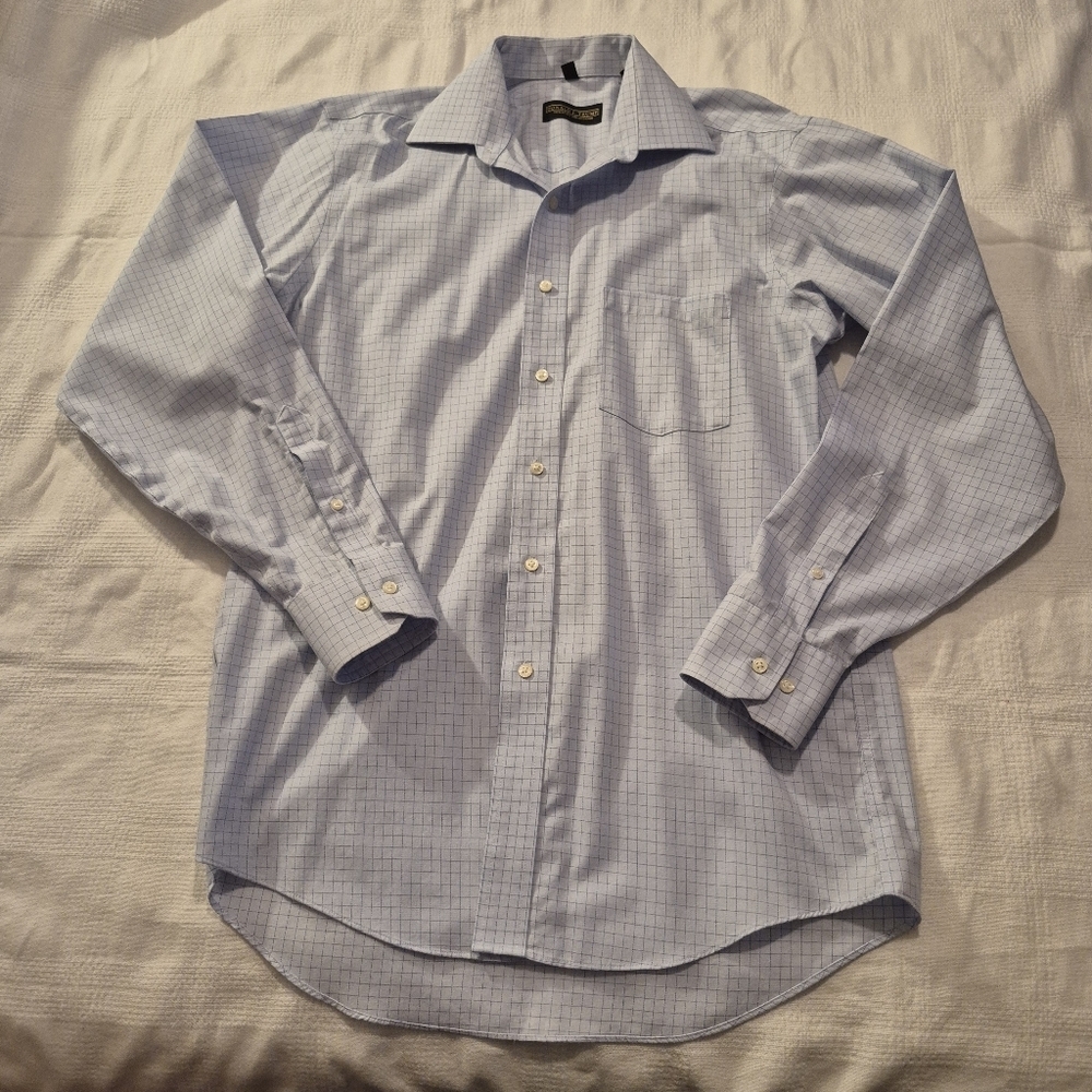 Donald Trump 16 1/2 34/35 men's button down shirt blue grid pattern VGUC